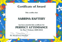 100 Attendance Certificate Template - Klauuuudia throughout Perfect Attendance Certificate Template Editable