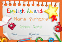 Certificate Template For English Award 297782 – Download Free Vectors throughout Handwriting Award Certificate Printable