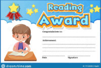 Certificate Template For Reading Award With Girl Reading In Background in Reader Award Certificate Templates