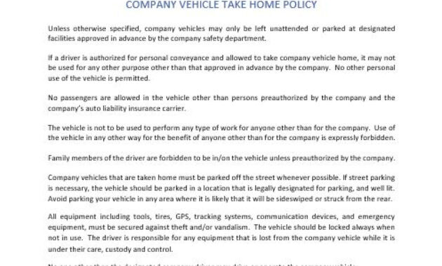 Company Vehicle Take Home Policy - Cr Service Company intended for Trucking Company Safety Policy Template
