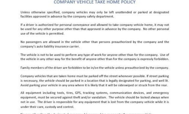 Company Vehicle Take Home Policy - Cr Service Company pertaining to Use Of Company Vehicle Policy Template