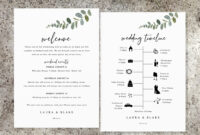Eucalyptus Wedding Itinerary Card Template, Greenery Itinerary with Honeymoon Itinerary Template