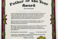 Father Of The Year Award Certificate Parchment Paper Original Envelope inside Best Dad Certificate Template