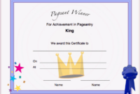 Pageant King Achievement Printable Certificate regarding Pageant Certificate Template