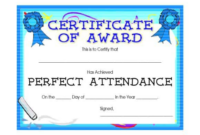 Perfect Attendance Certificate Template (4) - Templates Example in Fantastic Perfect Attendance Certificate Template