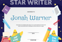 Printable Star Writer Award Certificate Template regarding Handwriting Award Certificate Printable