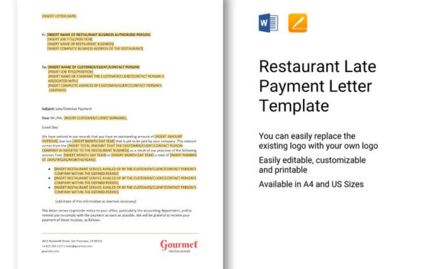 Restaurant Late Payment Letter Template In Word, Apple Pages regarding Late Payment Policy Template