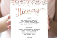 Rose Gold Editable Itinerary, Bachelorette Itinerary, Hen Party within Bridal Shower Itinerary Template