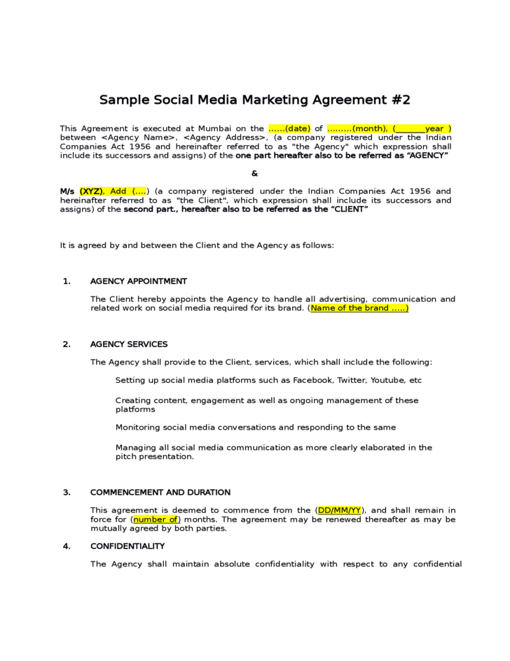 Sample Social Media Marketing Agreement Free Download throughout Social Media Management Template