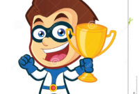 Superhero Holding A Trophy Cup Stock Vector – Image: 46112788 regarding Best Costume Certificate Printable  9 Awards