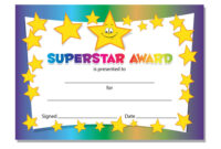 'Superstar' – Award Certificates, Schools,Teachers, Kids – 16 X A6 throughout Stunning Star Of The Week Certificate Template