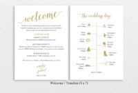 Wedding Itinerary Card Template, Modern Script Gold, Templett, Editable with regard to Honeymoon Itinerary Template
