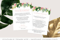 Wedding Itinerary, Welcome Card, Tropical Wedding, Weekend, Welcome Bag for Wedding Welcome Bag Itinerary Template