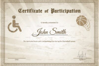 Wheelchair Basketball Participation Certificate Design Template In Psd intended for Free Certificate Of Participation Word Template
