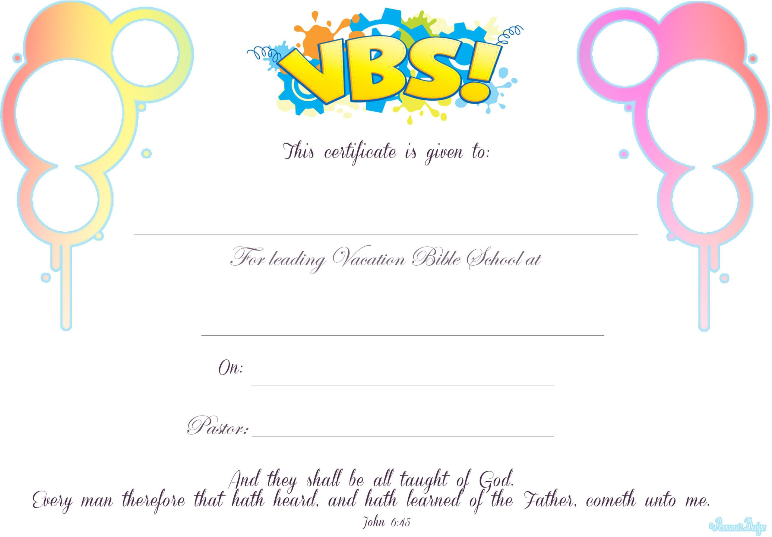 Certificate for VBS Leader Downloadable PDF Customizable Frameable  Printable Digital File