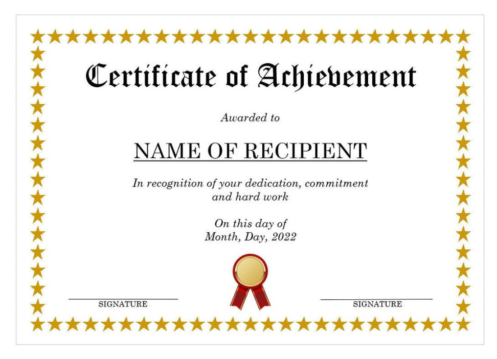 Certificate of Achievement Template Microsoft Word Digital