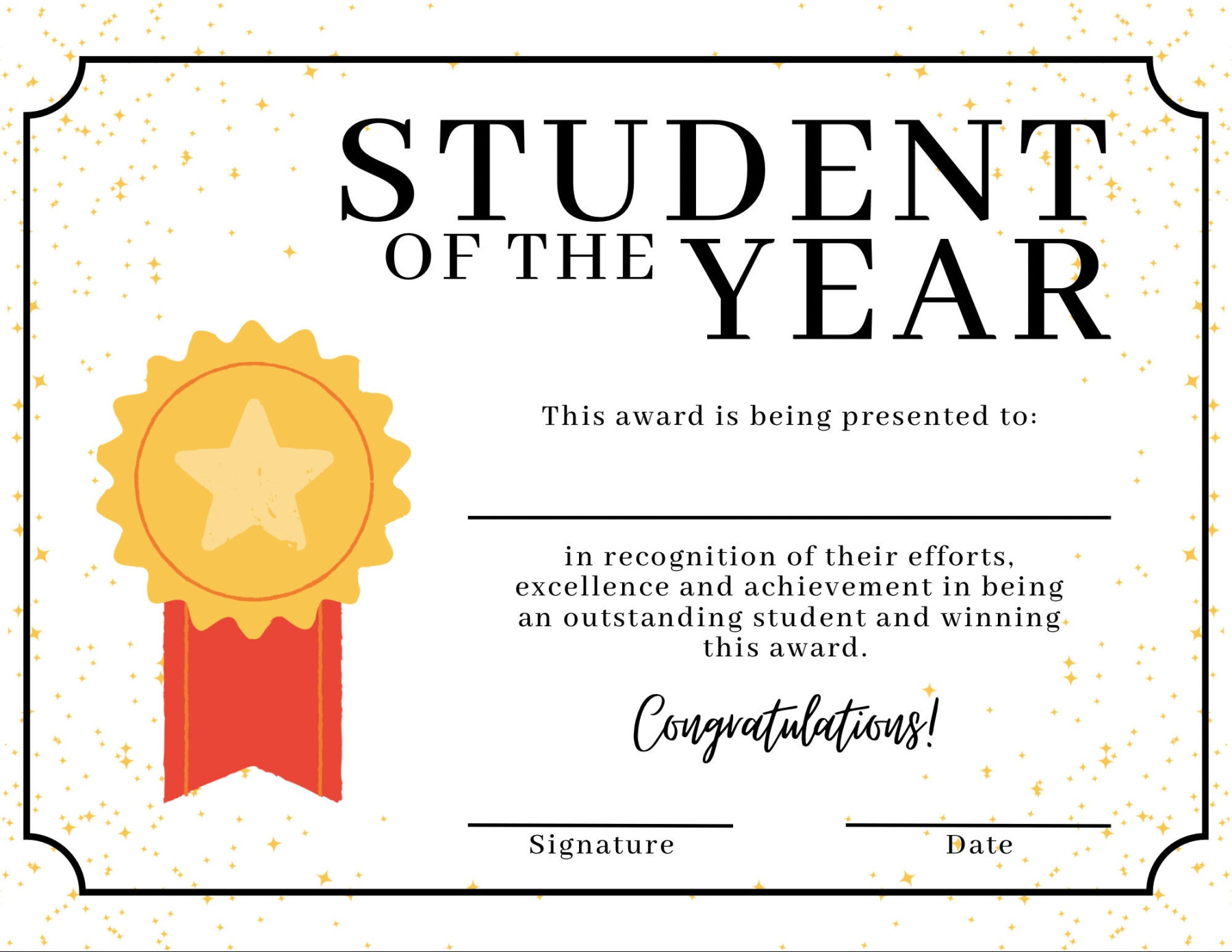 CERTIFICATE Printable, Student of the Year Award, INSTANT DOWNLOAD