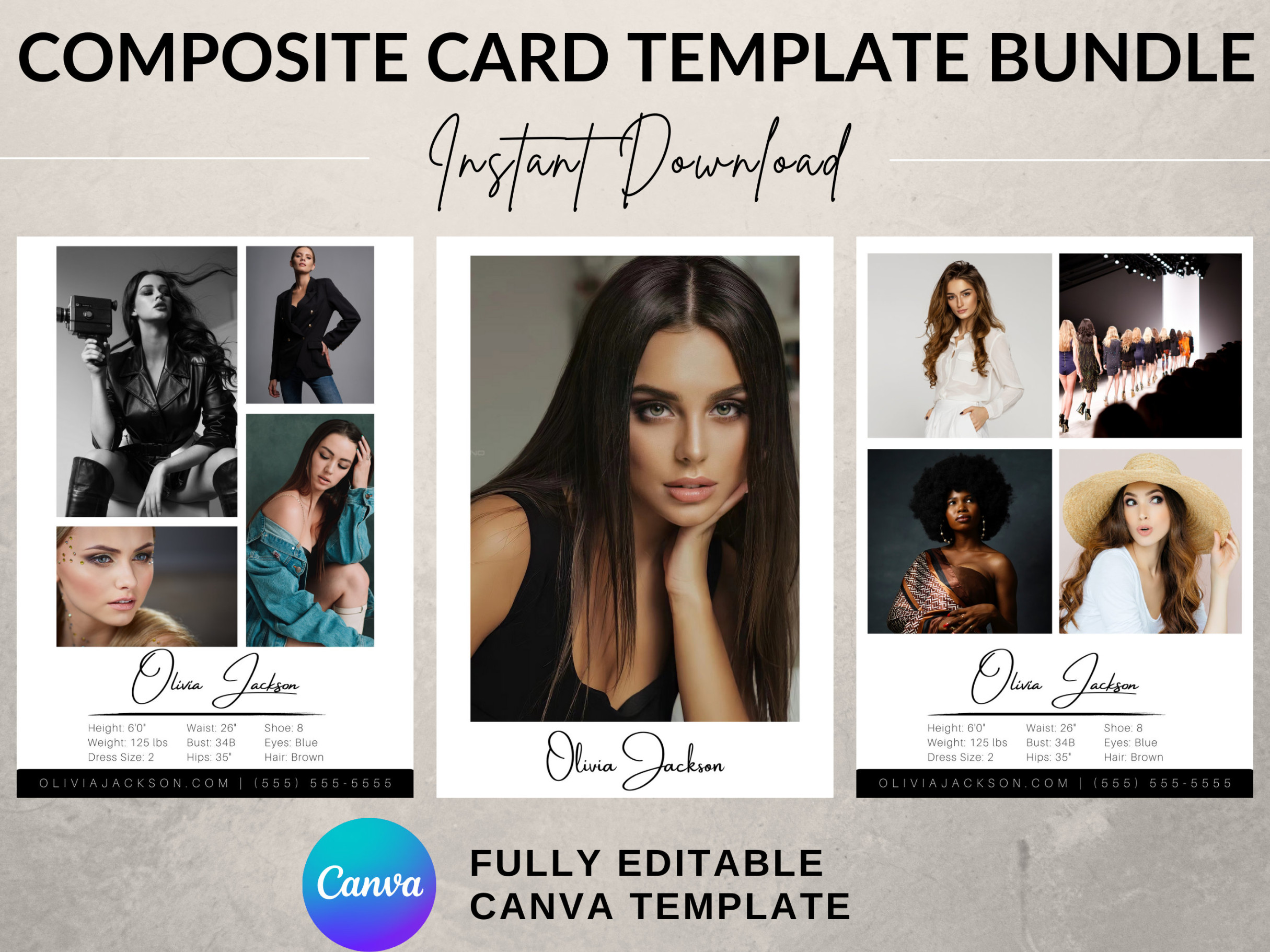 COMP CARD TEMPLATE Bundle Instant Download Model Comp Card