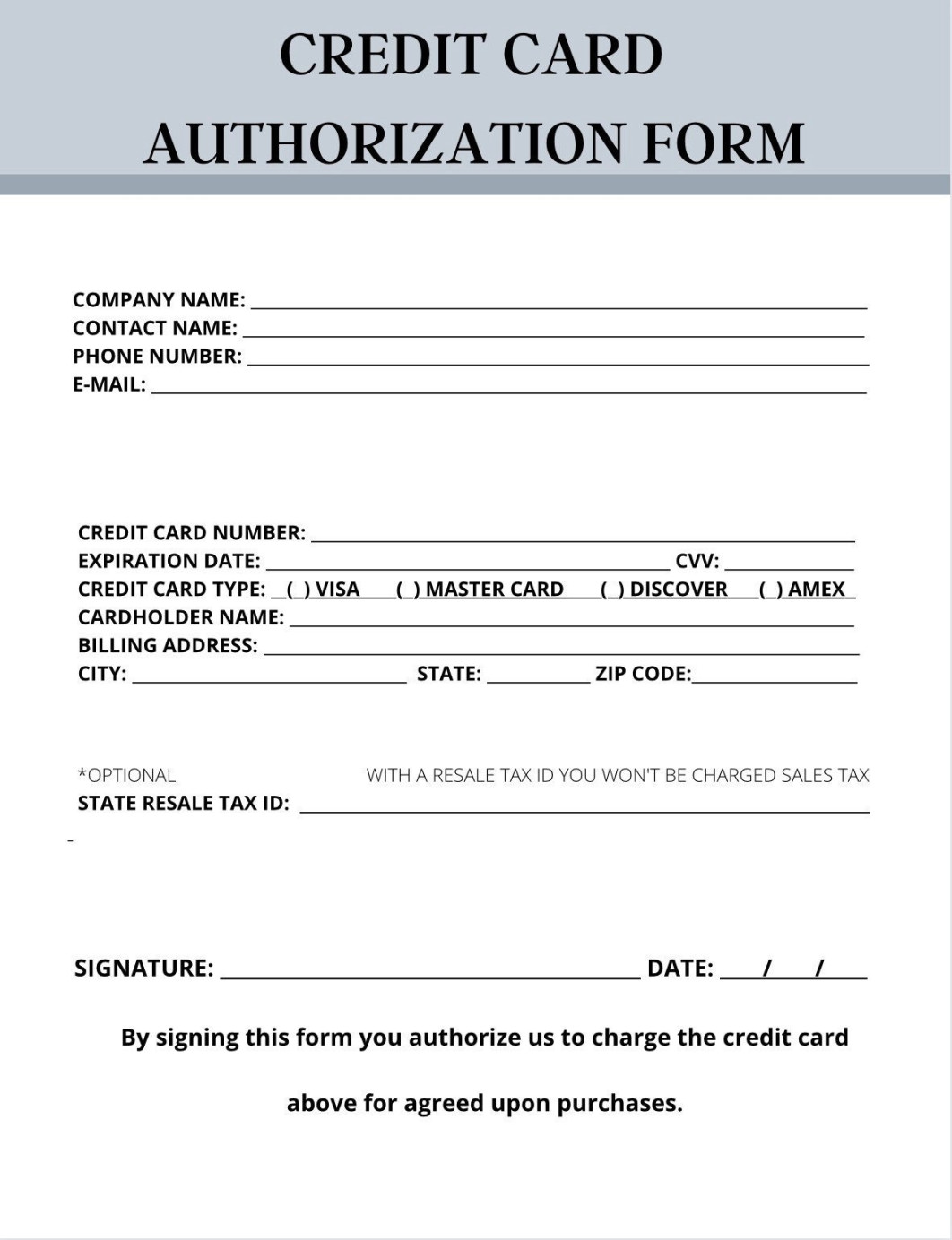 Credit Card Authorization Form - Etsy