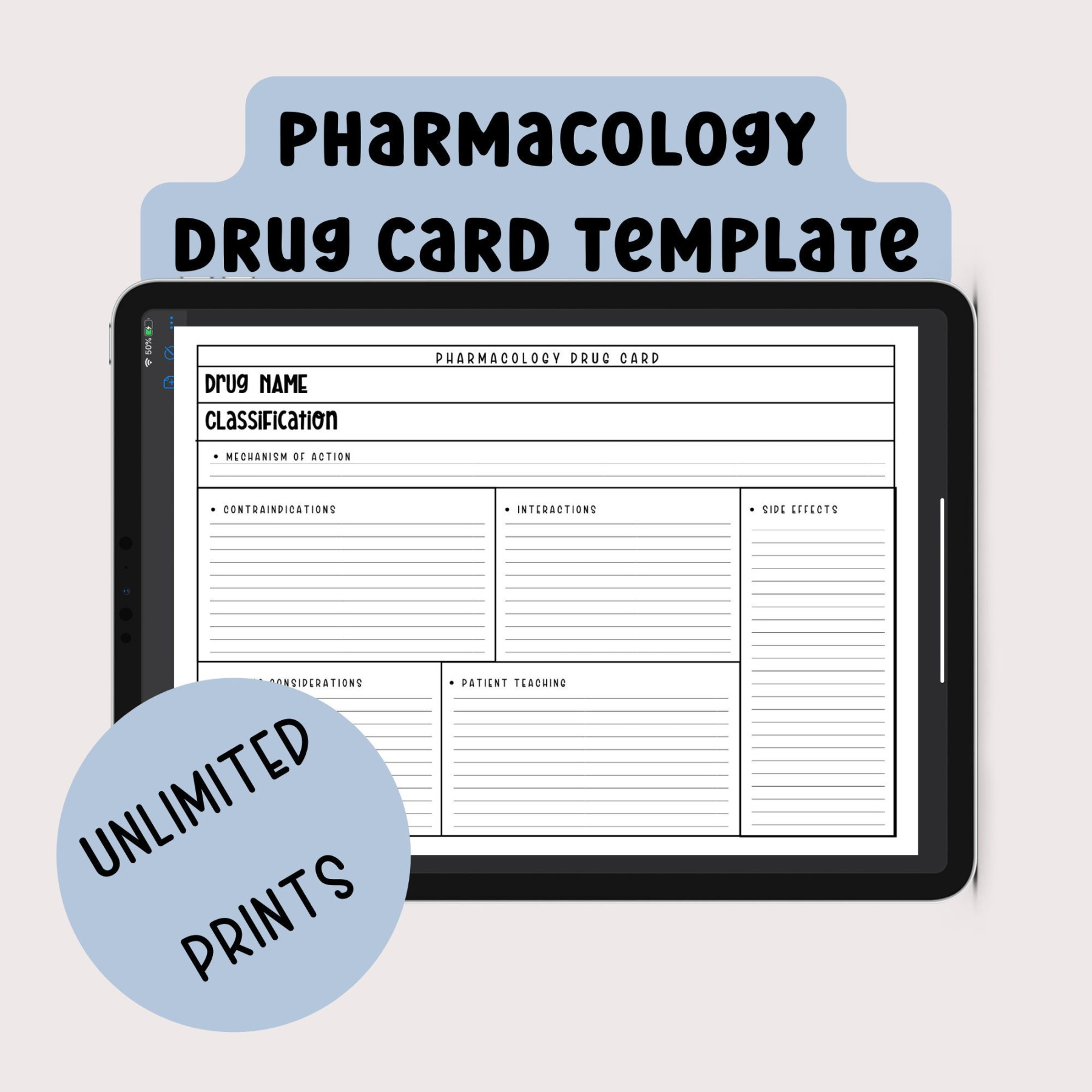 Drug Card Printable Pharmacology Template Nursing School Pharmacy