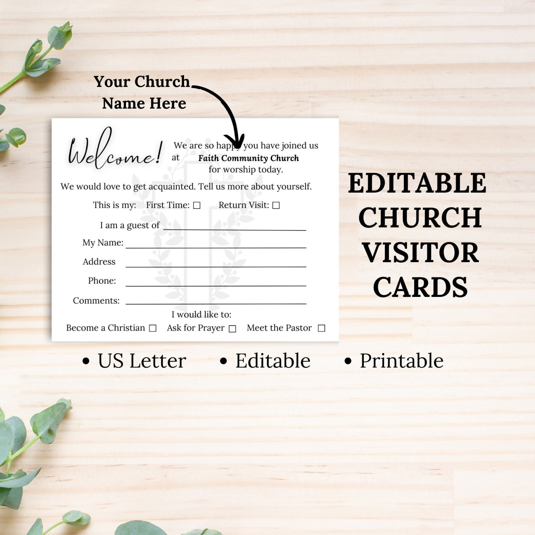 Editable Church Visitor Cards Church Visitor Cards, Church Welcome