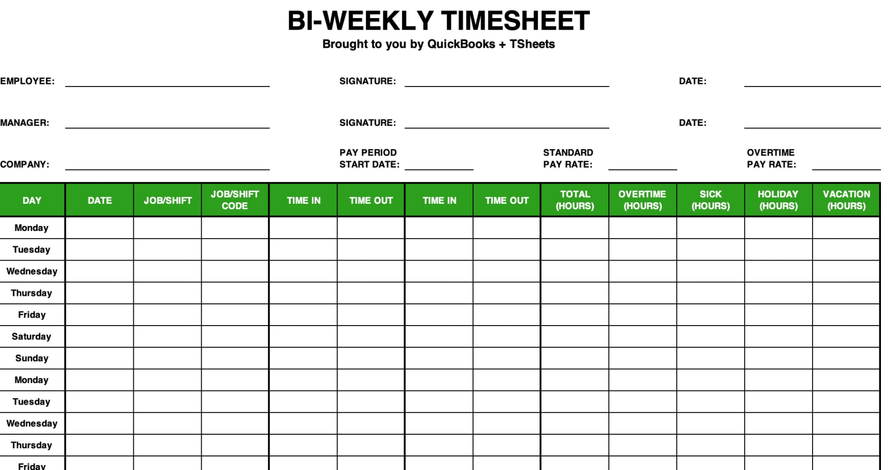 Free Bi-Weekly Timesheet Template  QuickBooks Canada