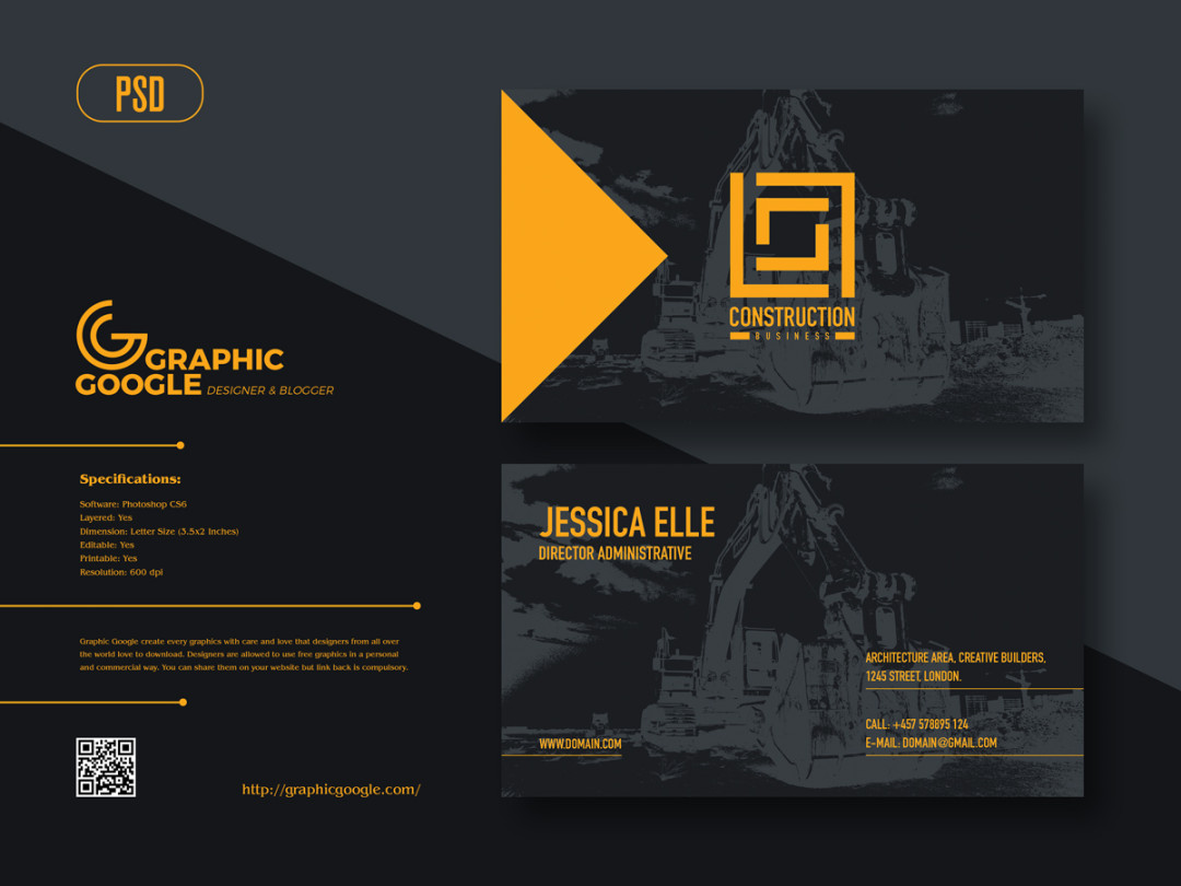 Free Construction Business Card Design Template - Graphic Google