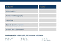 Report Card Template For Middle School Students