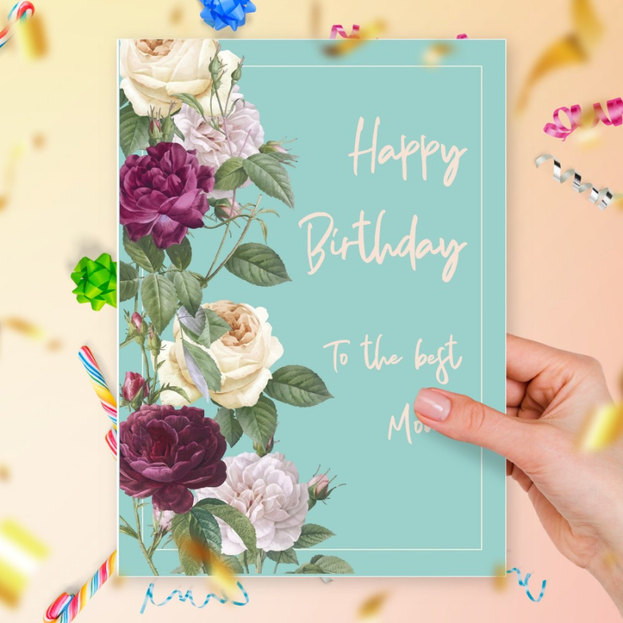 Printable Birthday Card for Mom With Peony Template Editable Online