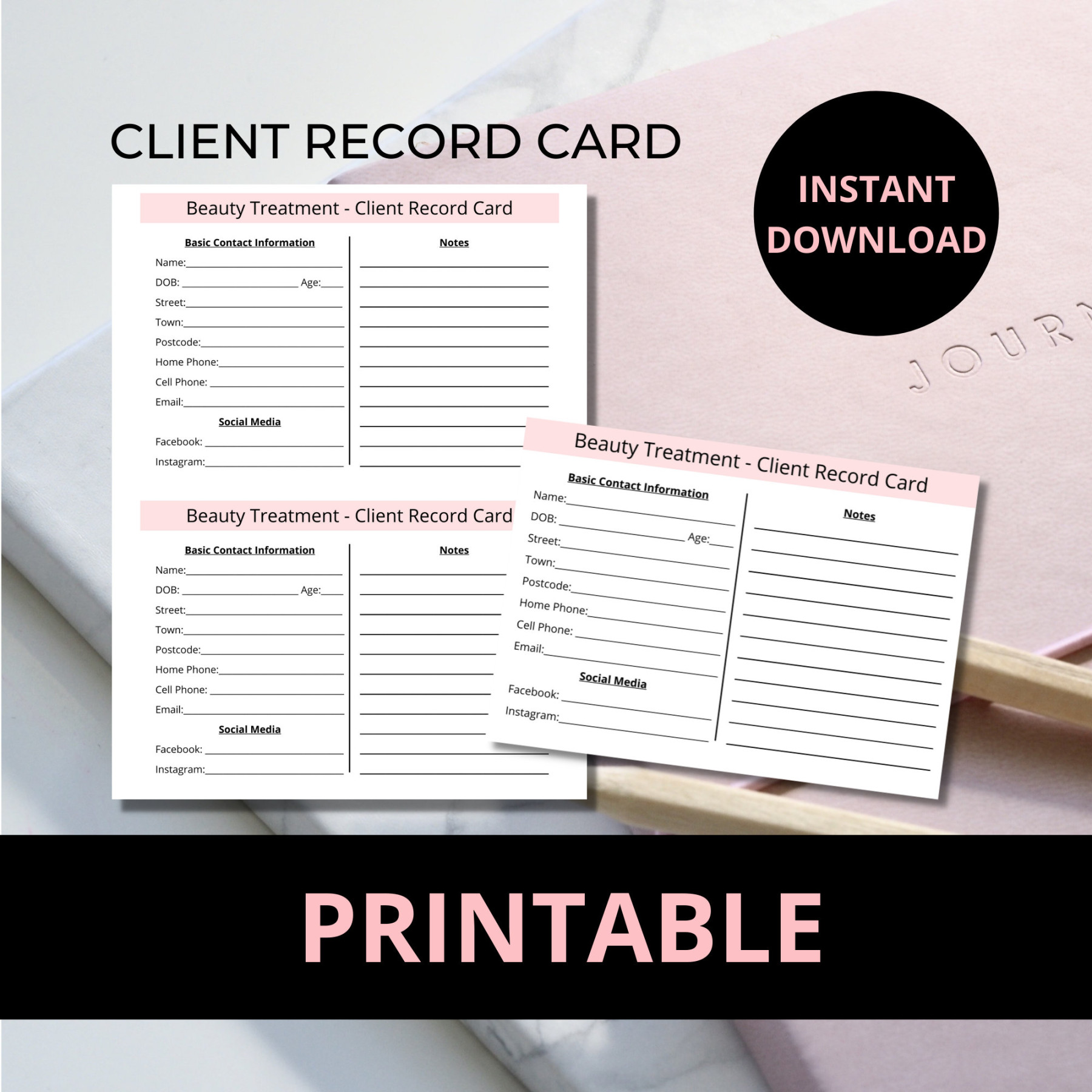 Printable Client Record Card for Beauty Professionals I Client