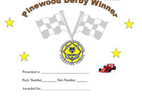 Pinewood Derby Certificate Template