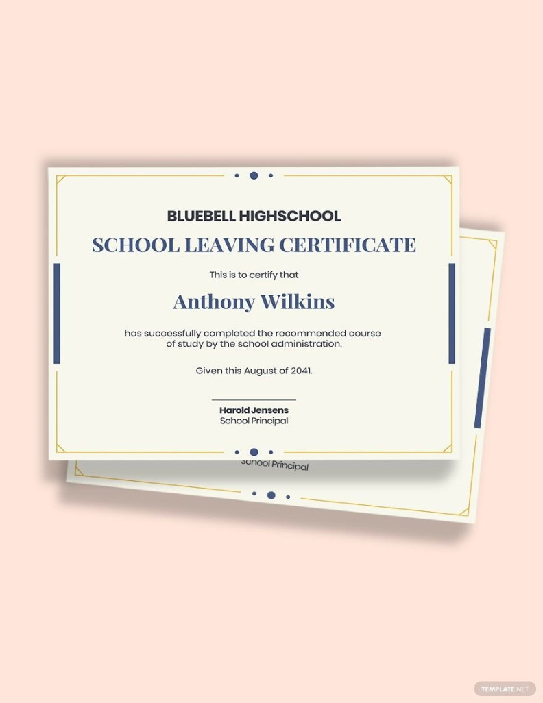 school leaving certificate Template in MS Word, Pages, Publisher