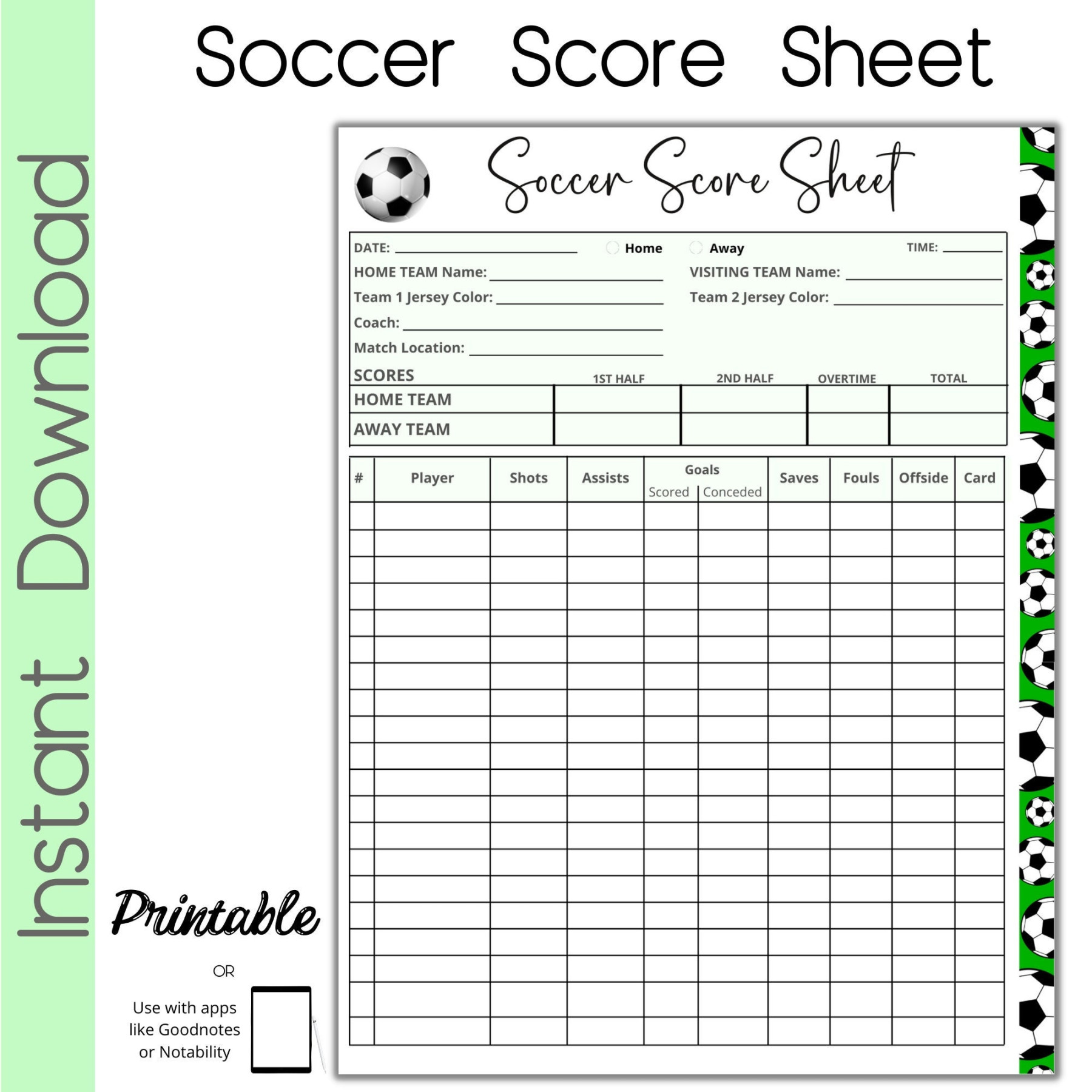 Soccer Score Card, Soccer Scoresheet - Etsy