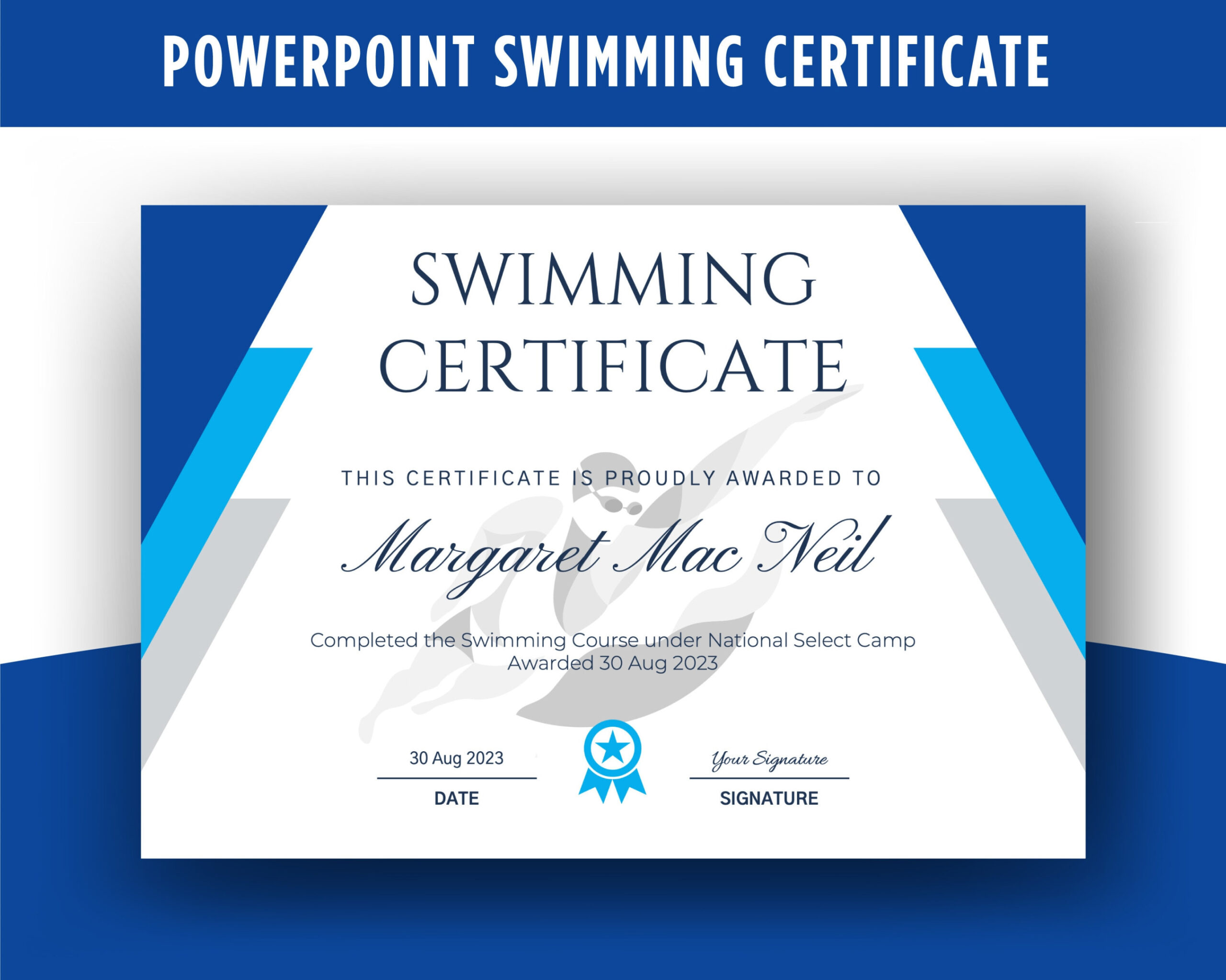 Swimming Certificate-, Swimming Award, Swimming Achievement