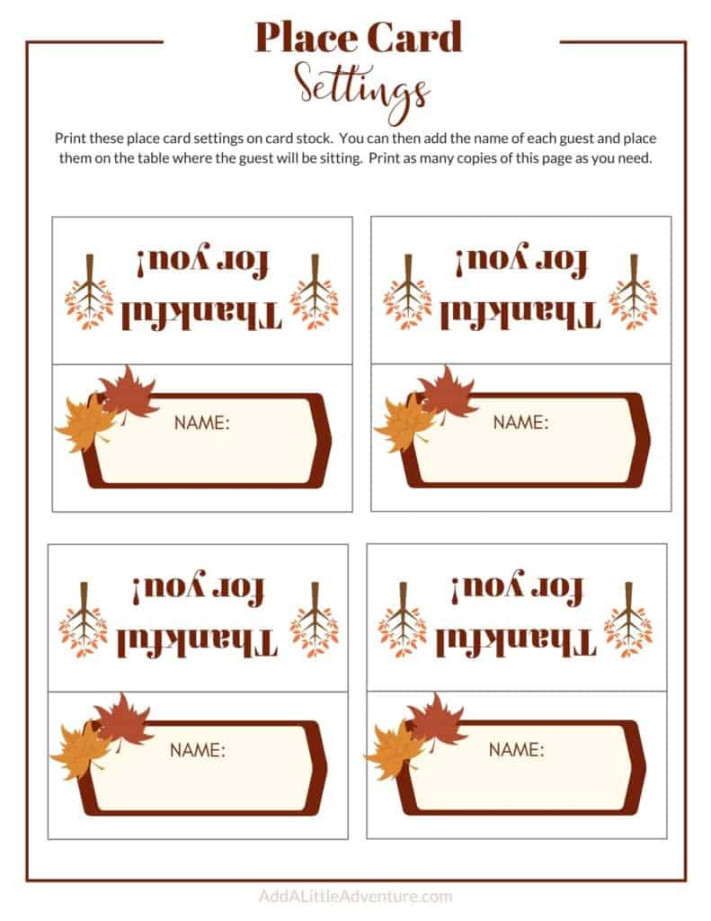 Thanksgiving Place Cards Printable - DIY Template - Add A Little