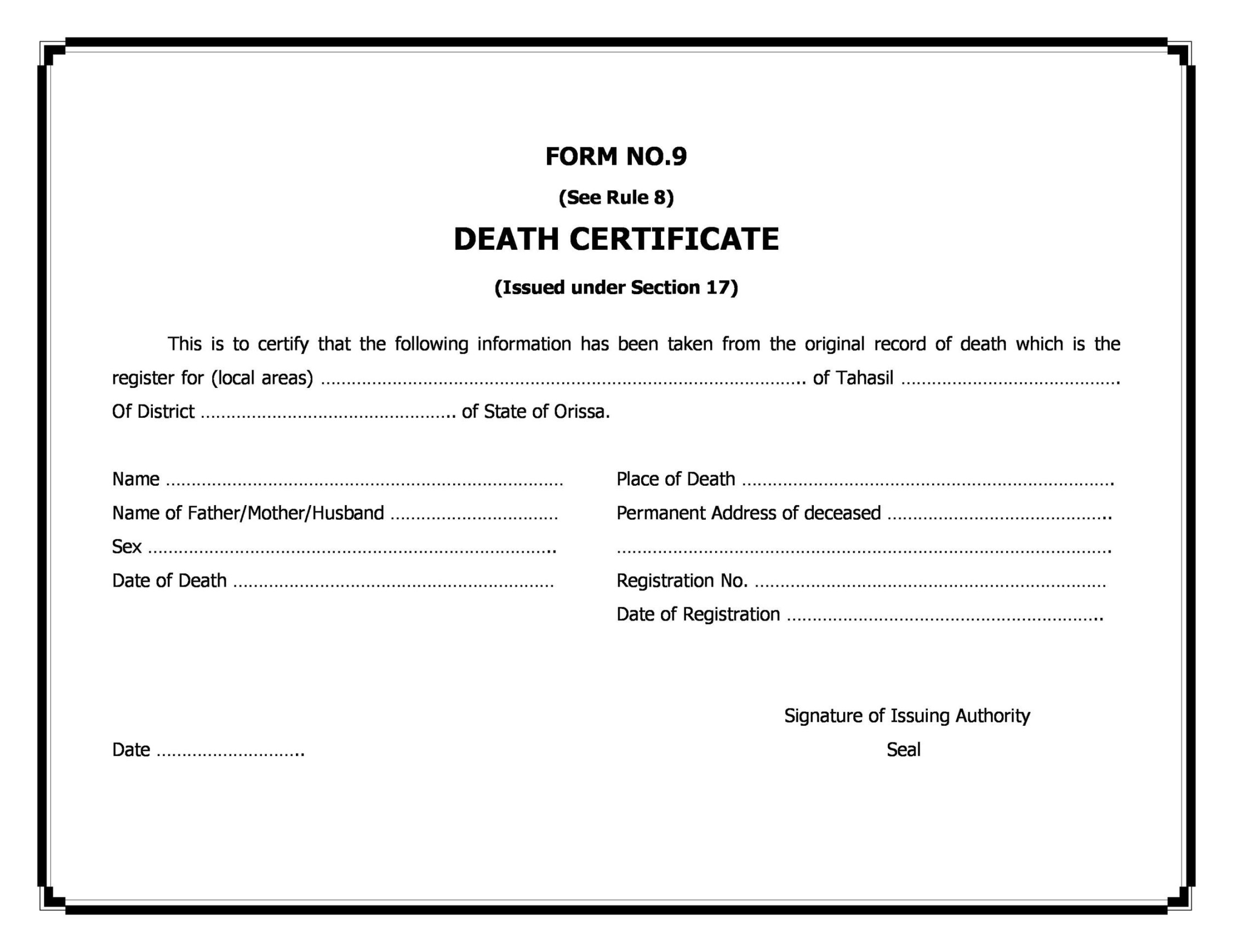 Blank Death Certificate Templates [% FREE] ᐅ TemplateLab