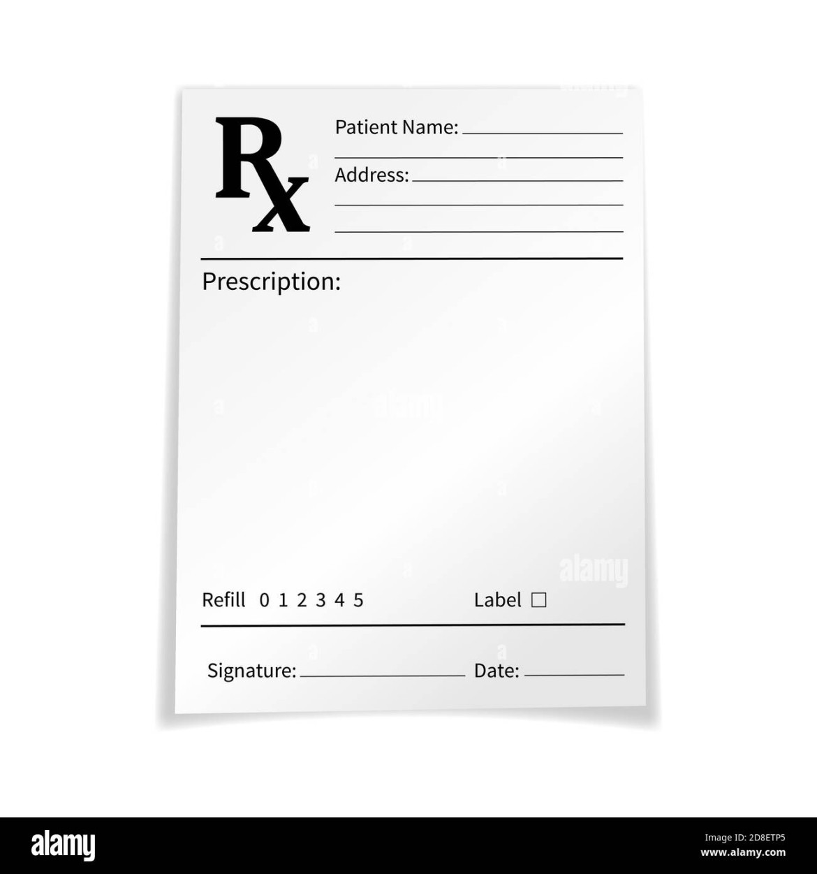 Blank medical prescription form isolated on white background