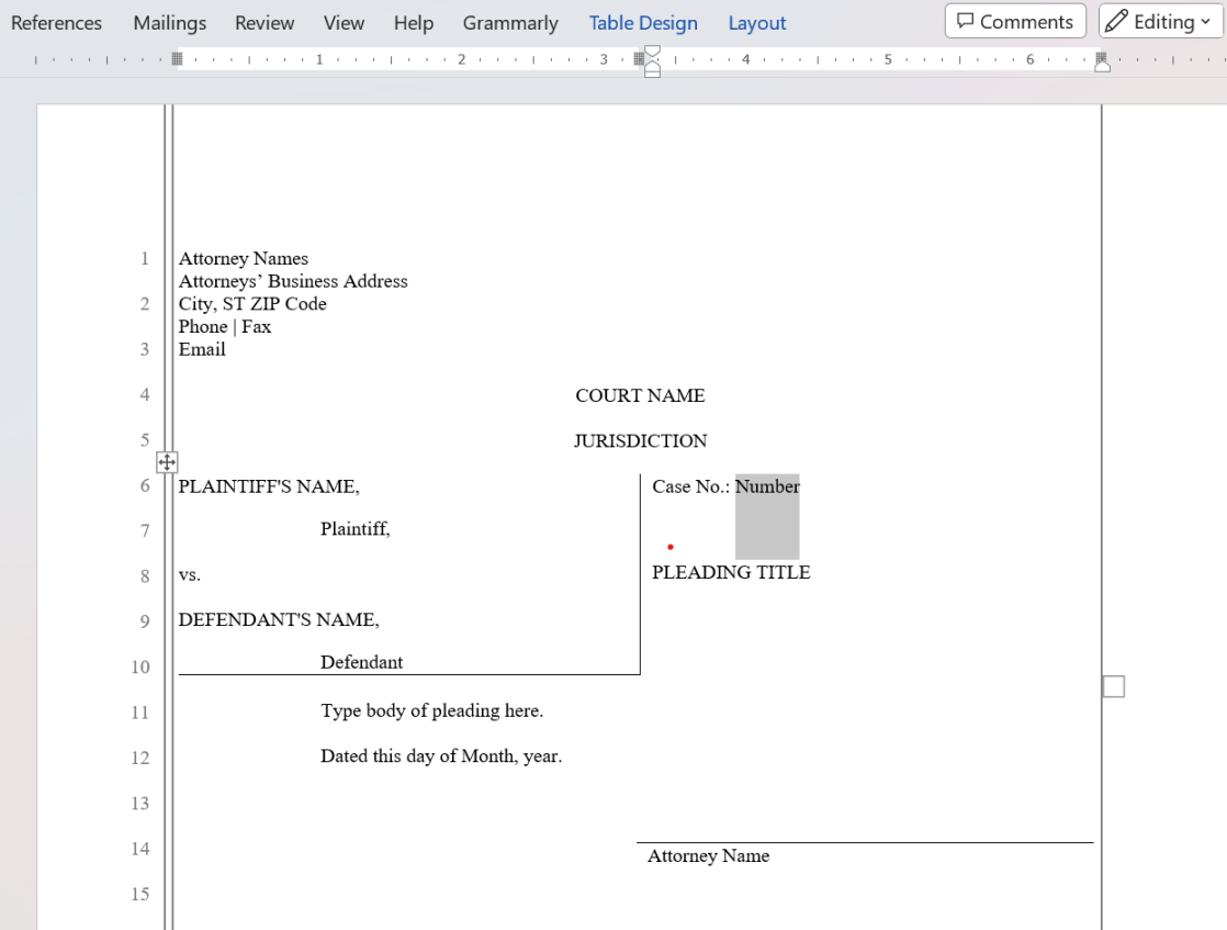 Create a Legal Pleading Template in Microsoft Word (Legal