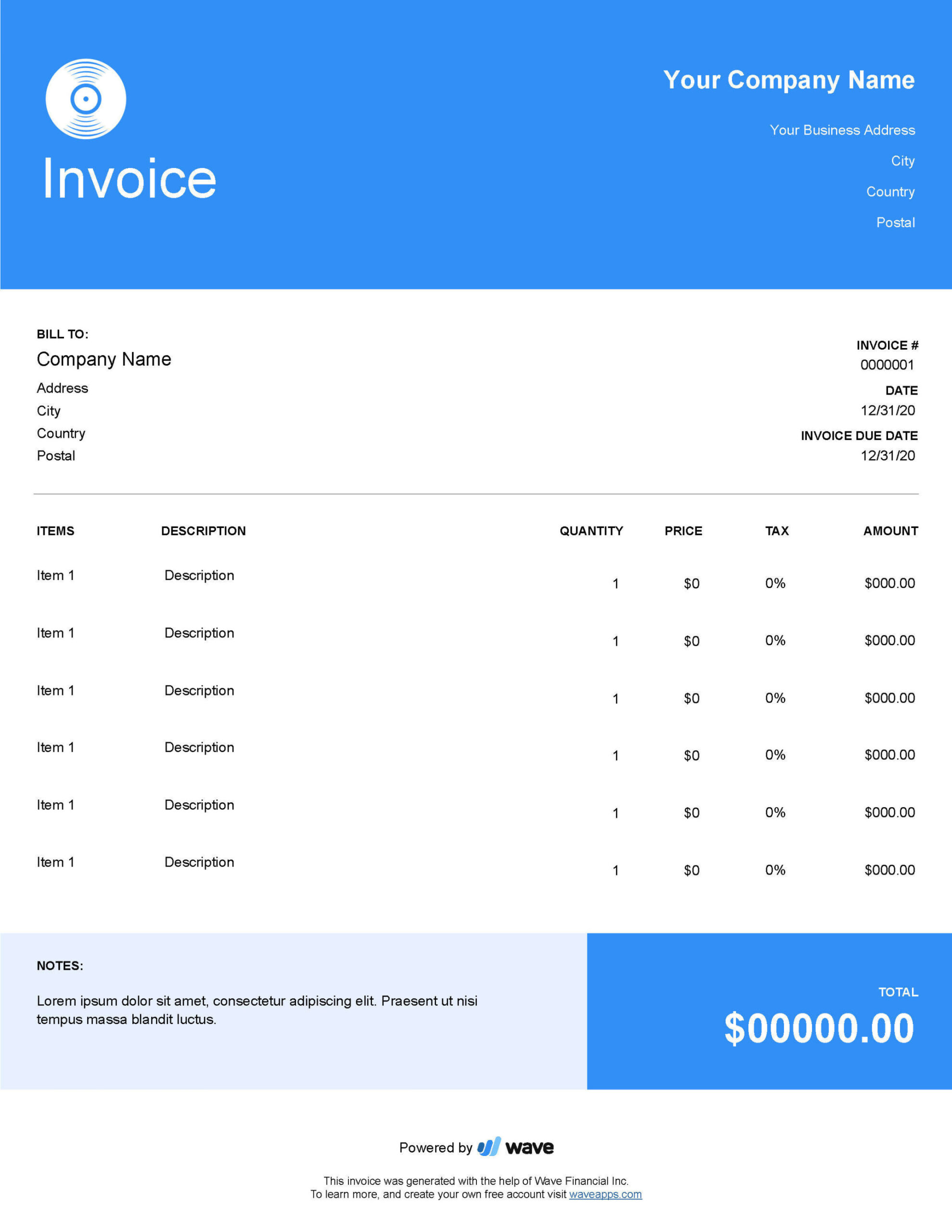 DJ Invoice Template - Wave Financial