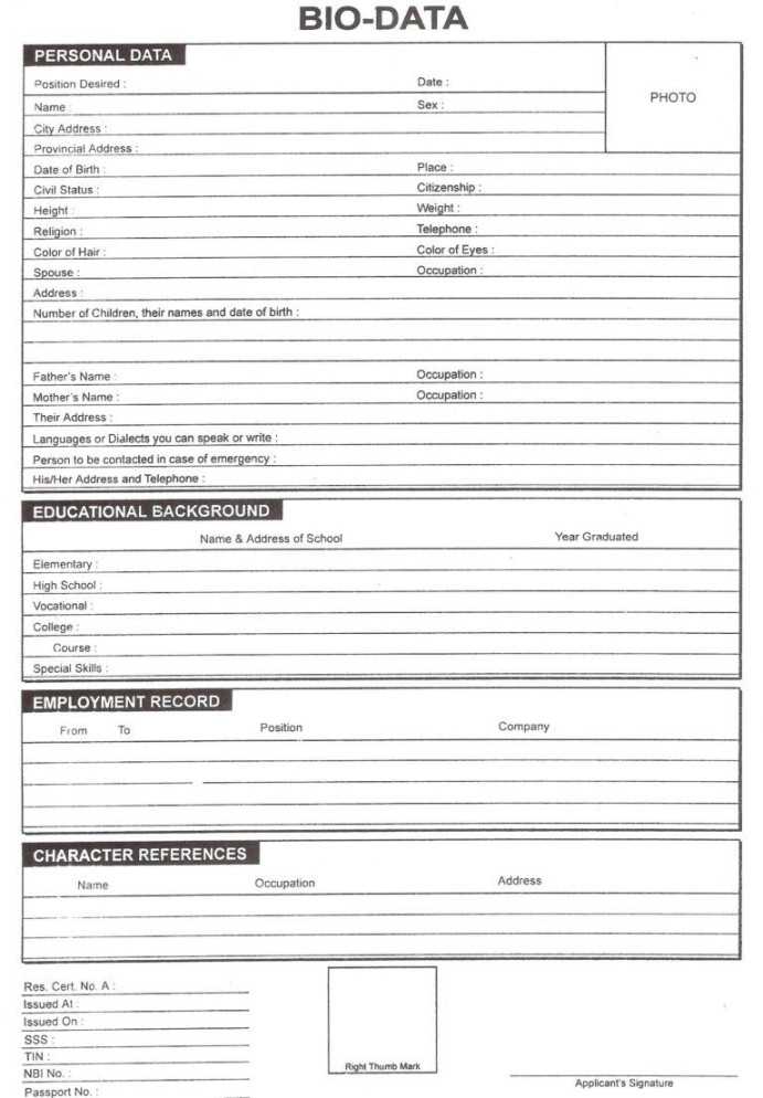 Download Free Blank Resume Forms Pdf  Bio Data, Resume in Free