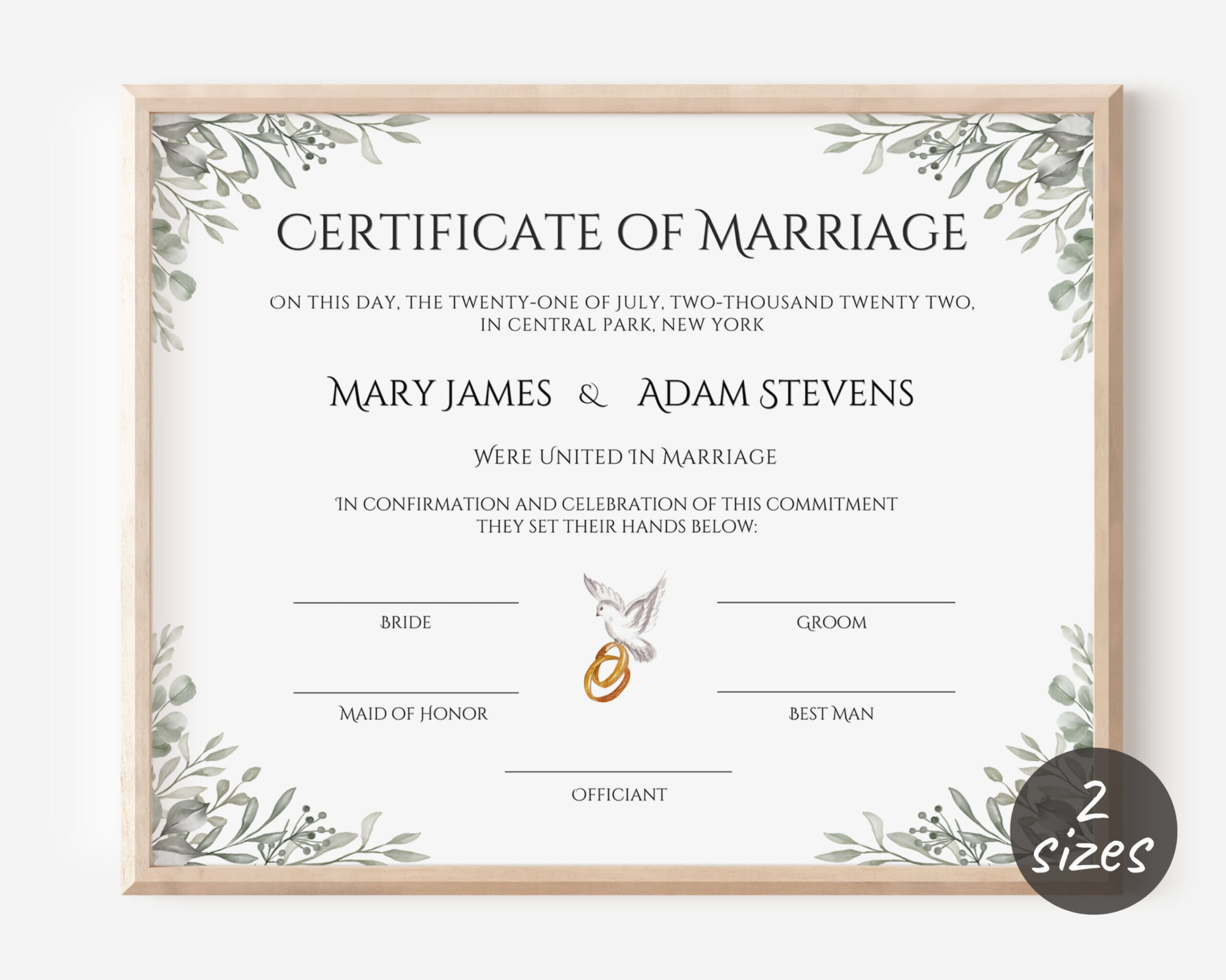 Editable Marriage Certificate Template, Custom Certificate of