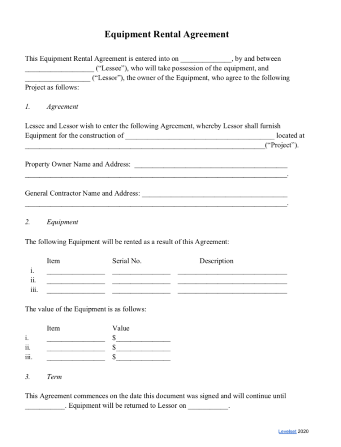 Equipment Rental Agreements (Free Template)