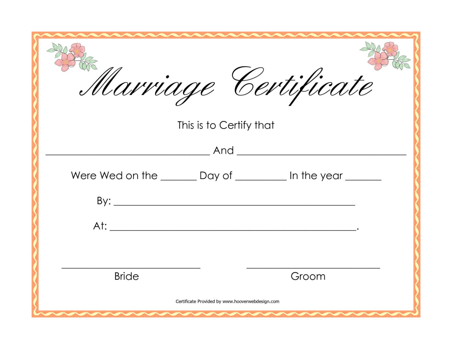 Fake Marriage Certificate Template throughout Blank Marriage