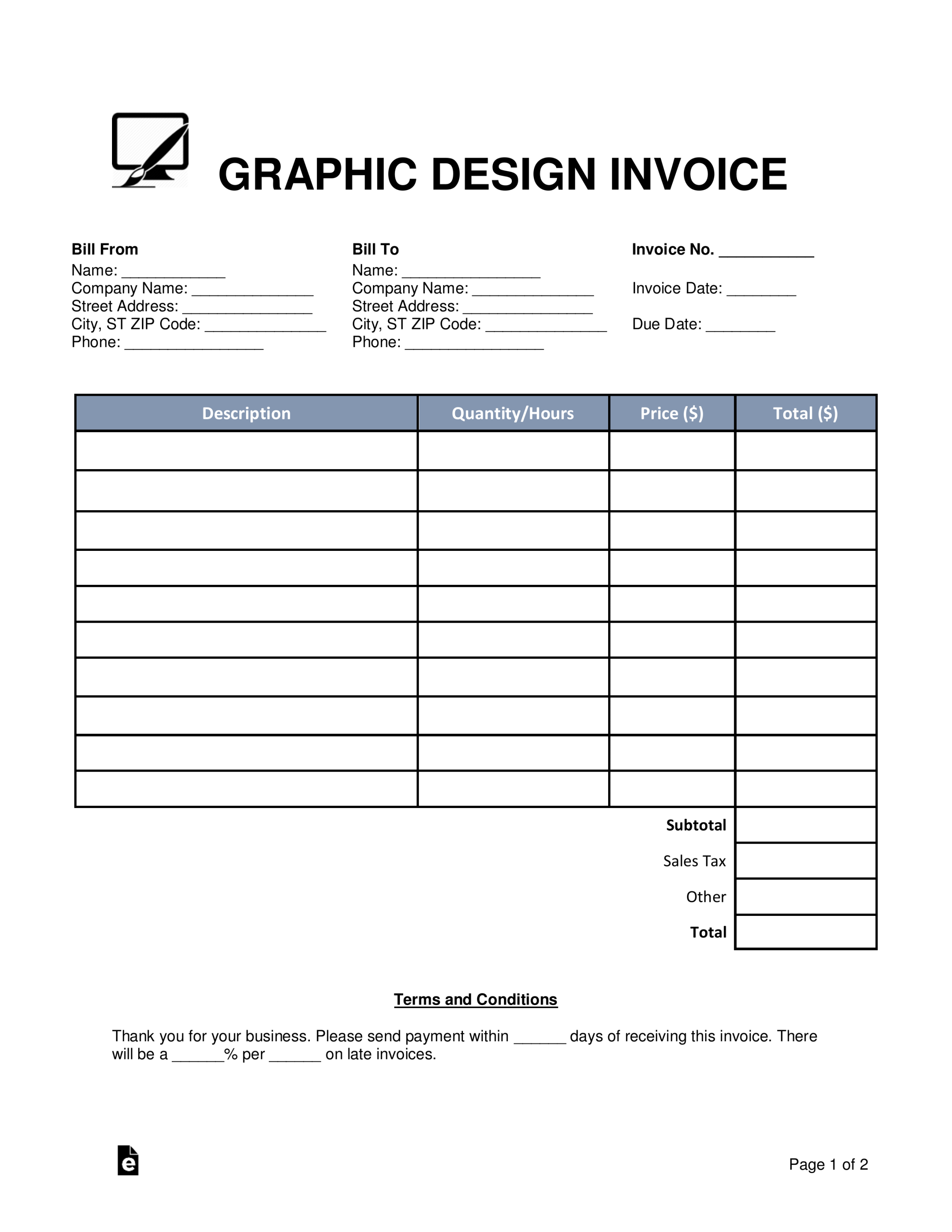 Free Blank Invoice Templates () - PDF – eForms