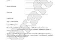 Certificate Of Substantial Completion Template