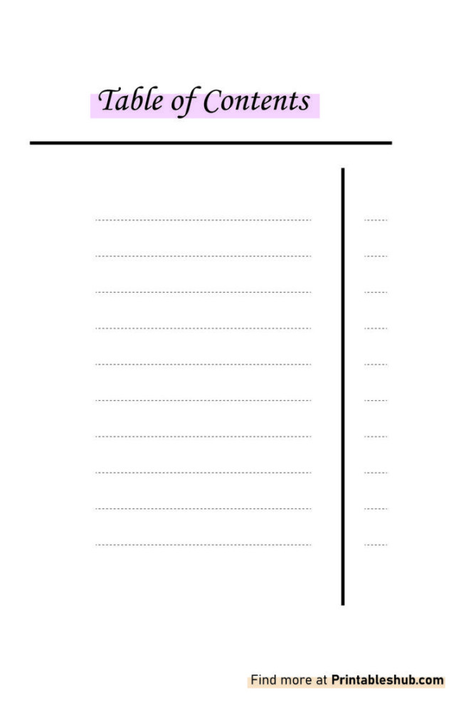 Free Printable Blank Table Of Contents Template PDF