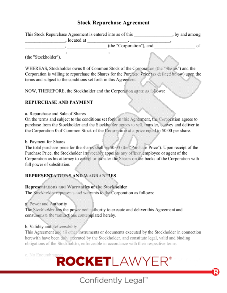 Free Stock Repurchase Agreement Template - Rocket Lawyer Free Stock Repurchase Agreement Template - Rocket Lawyer