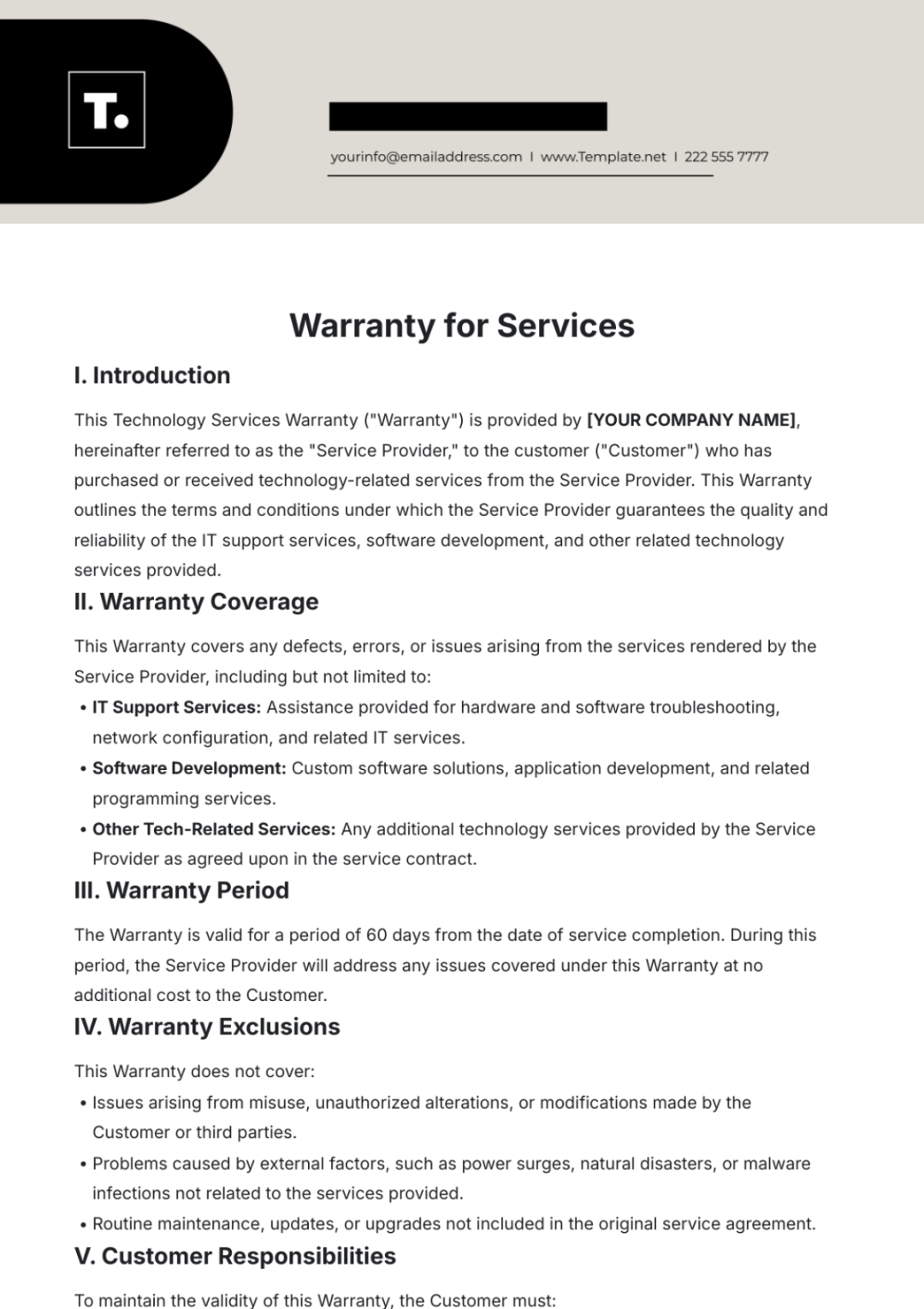 FREE Warranty Templates - Edit Online & Download  Template