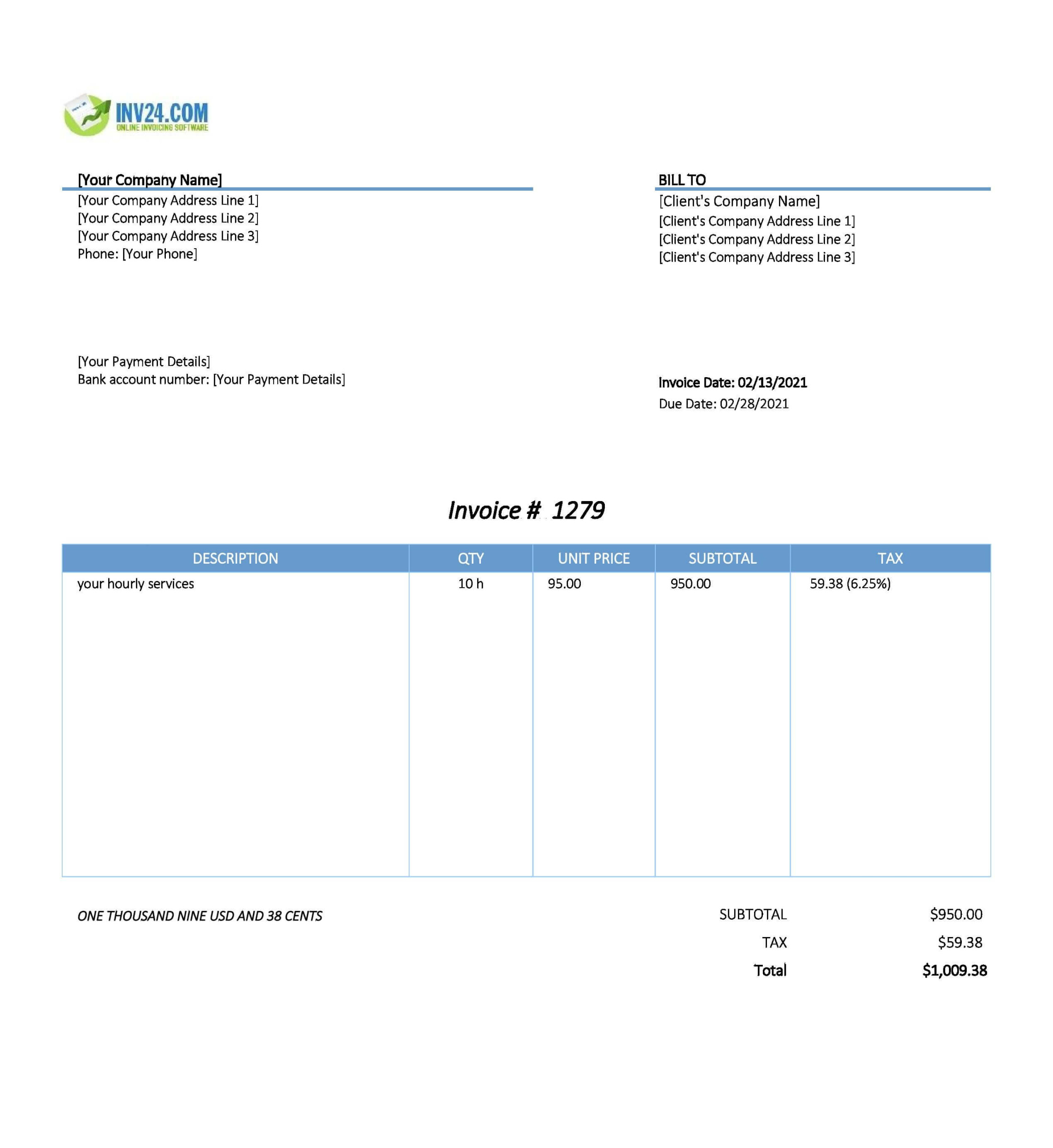 Hourly Invoice Template / Timesheet (Excel)