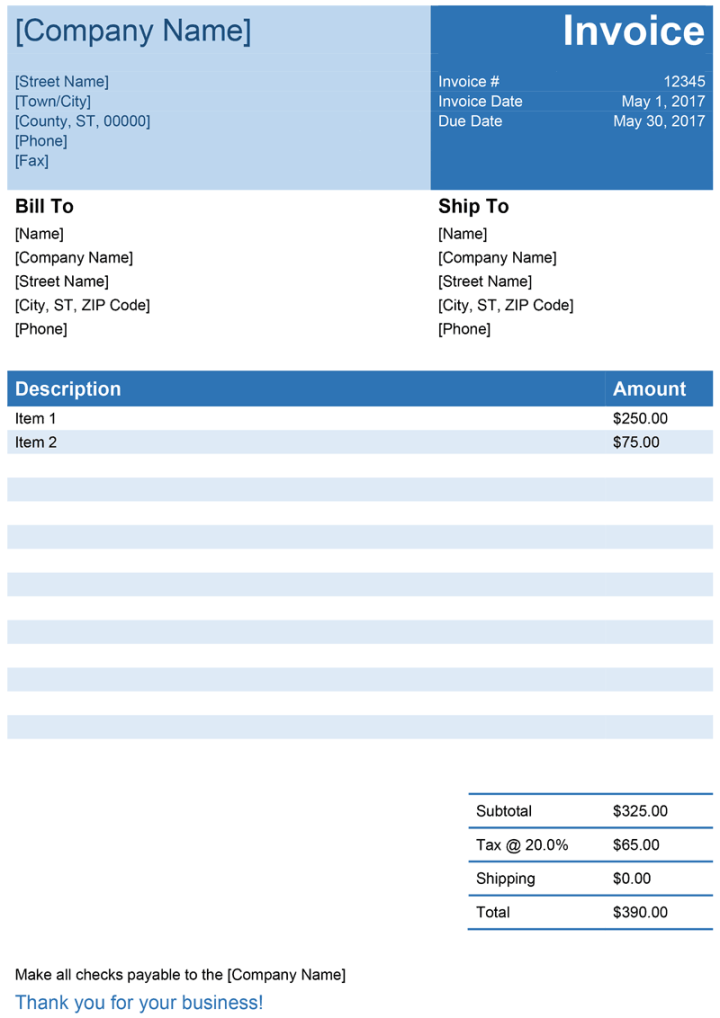 Invoice Template for Word - Free Simple Invoice